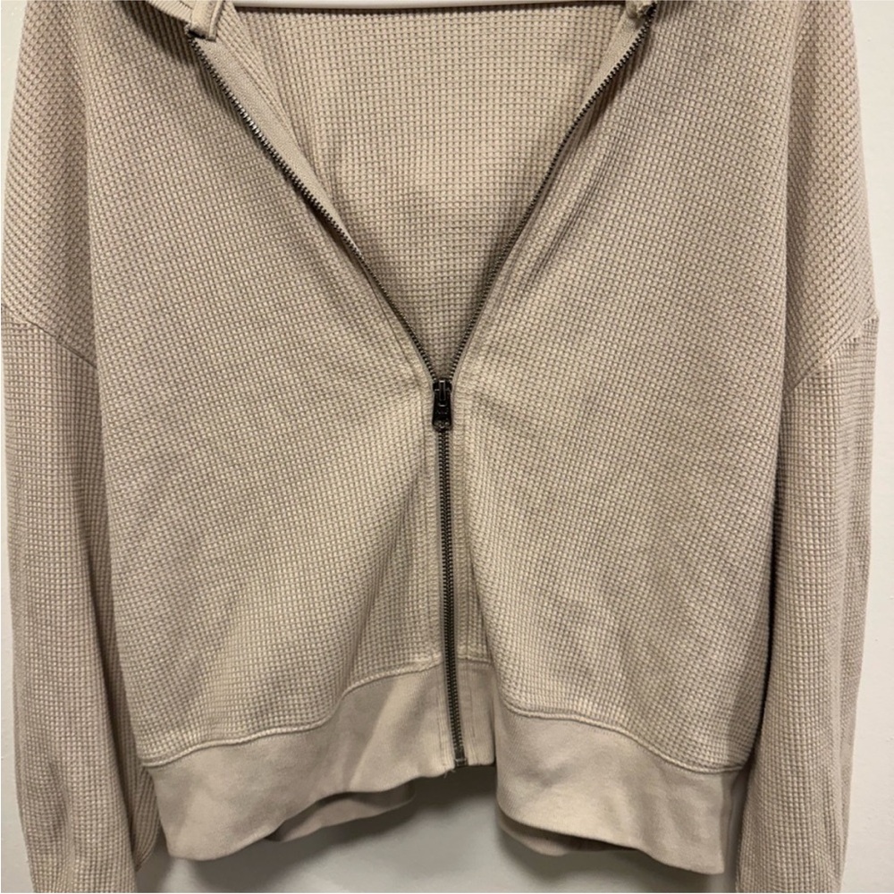 Abercrombie & Fitch Tan earthy waffle knit Zip-Up Hoodie! Size large - Picture 4 of 5